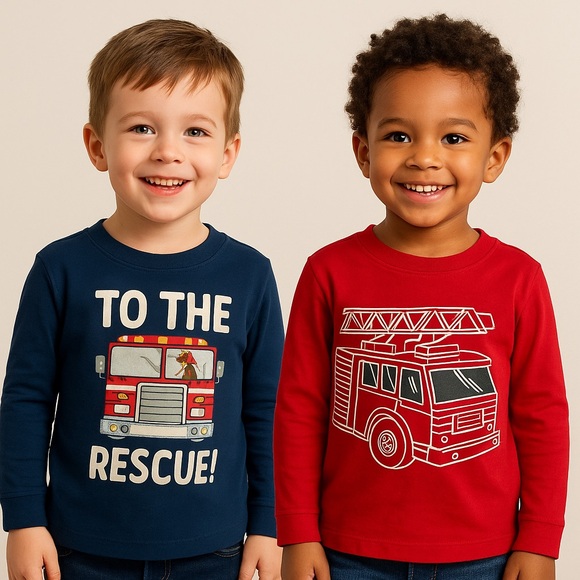 Carter's Navy and Red Fire Truck long sleeve shirts - Picture 1 of 6